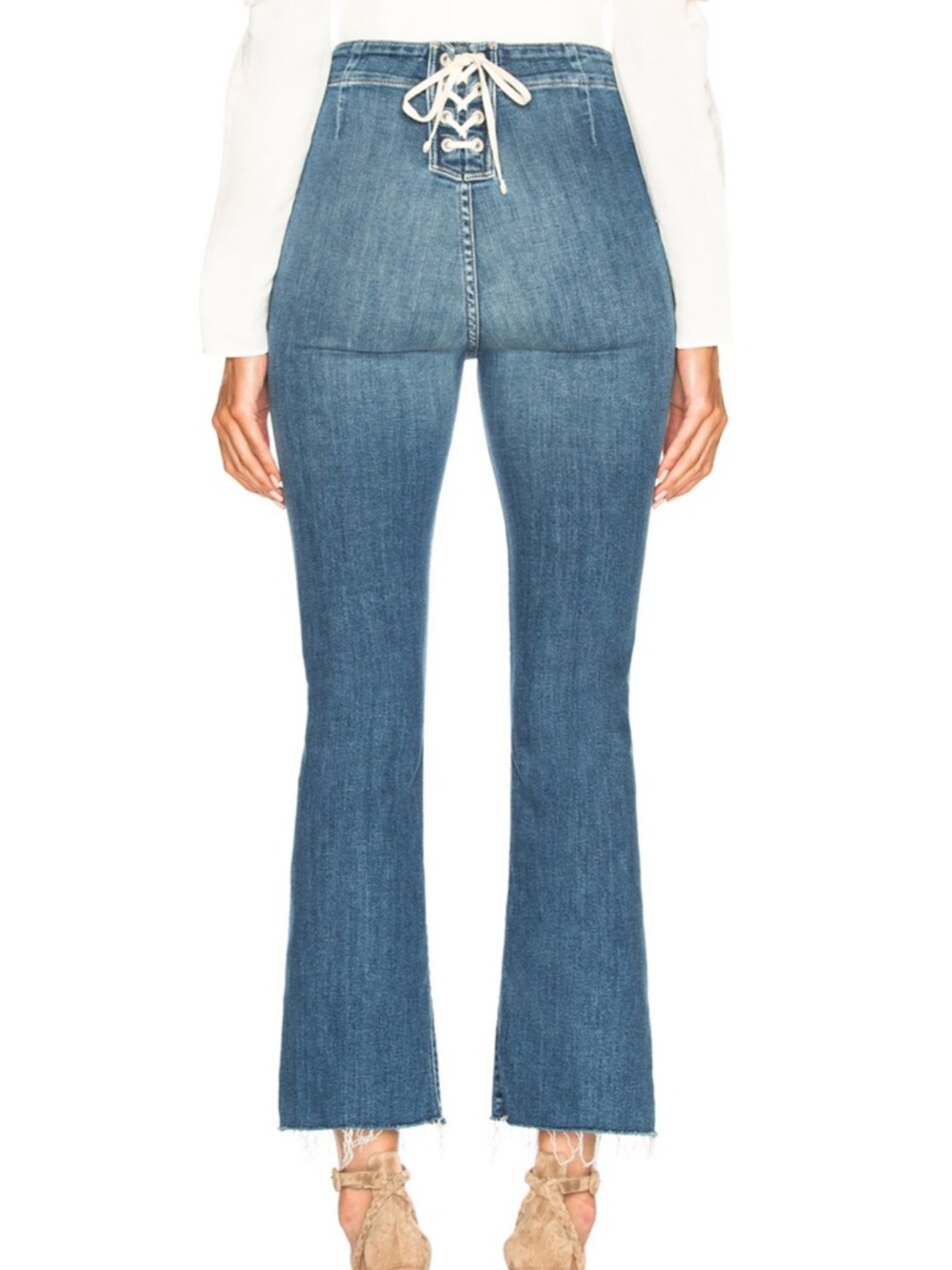 MOTHER The Laced Hustler Ankle Jeans Lace Up Raw Hem Blue Sz 27 One Smart Cookie